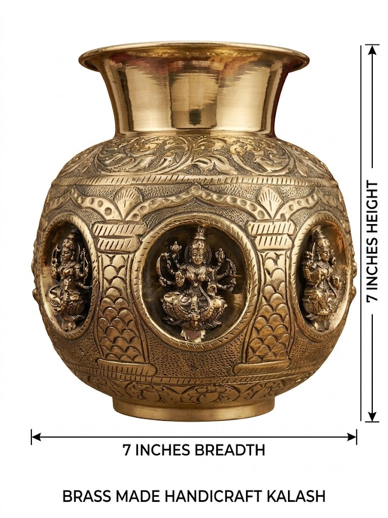 Sacred Brass Ashta Lakshmi Kalash – Finely Engraved for Home Temple & Special Occasions