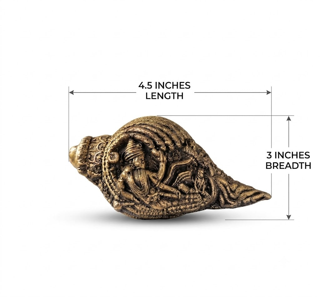 Handcrafted Brass Vishnu Shankh – Engraved Conch Shell for Puja & Home Temple