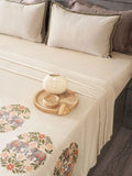 Soul N Saaz I Cream 400 TC King Bedsheet with 2 Embroidered Pillow Covers | Luxury Superfine Cotton, Elephant Motif