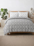 Soul N Saaz I Grey & White Ethnic Motif 300 TC King Bedsheet with 2 Pillow Covers | Superfine Cotton
