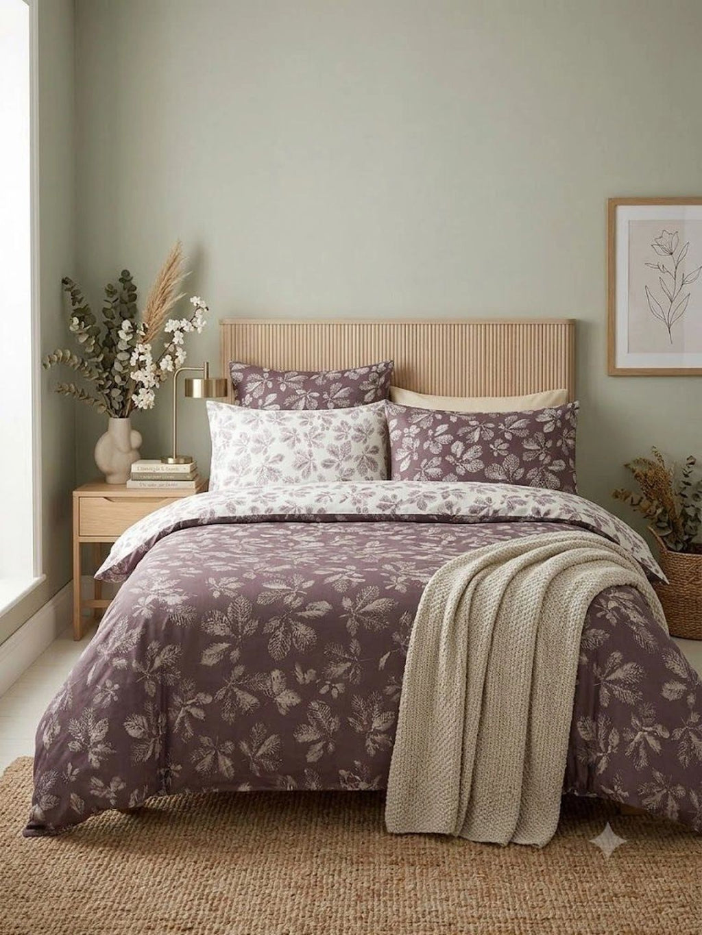 Soul N Saaz I Maroon & White Floral 300 TC King Bedsheet with 2 Pillow Covers | Superfine Cotton, Hand Block Print Style