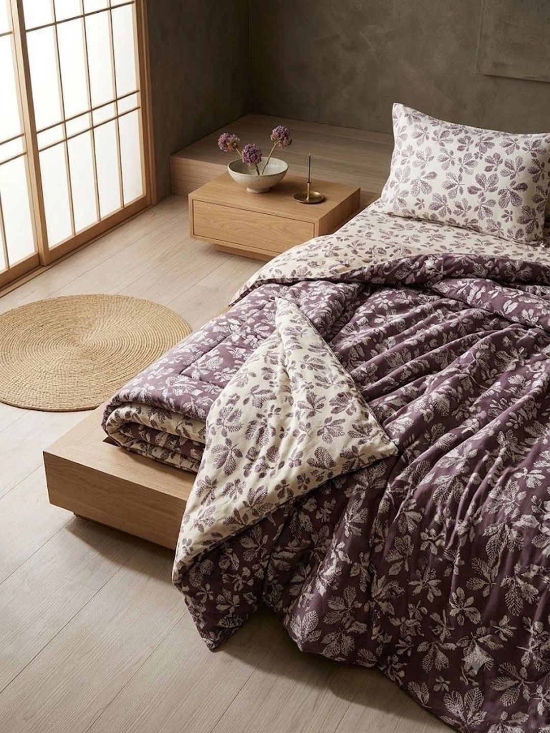 Soul N Saaz I Maroon & White Floral 300 TC King Bedsheet with 2 Pillow Covers | Superfine Cotton, Hand Block Print Style
