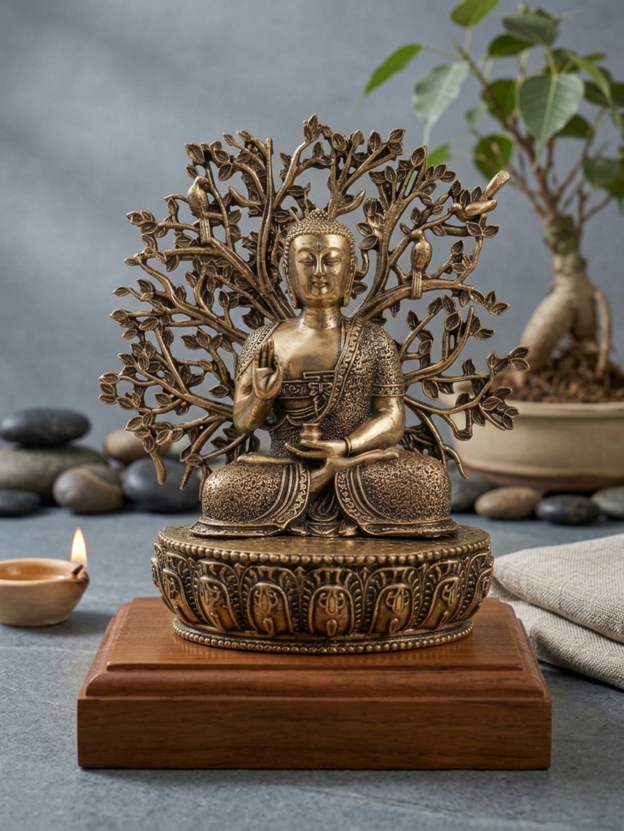 Buddha Under the Bodhi Tree – Handcrafted Brass Meditation Statue