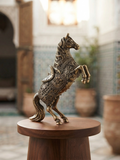 Handcrafted Brass Rearing Horse Statue with Engraved Detailing