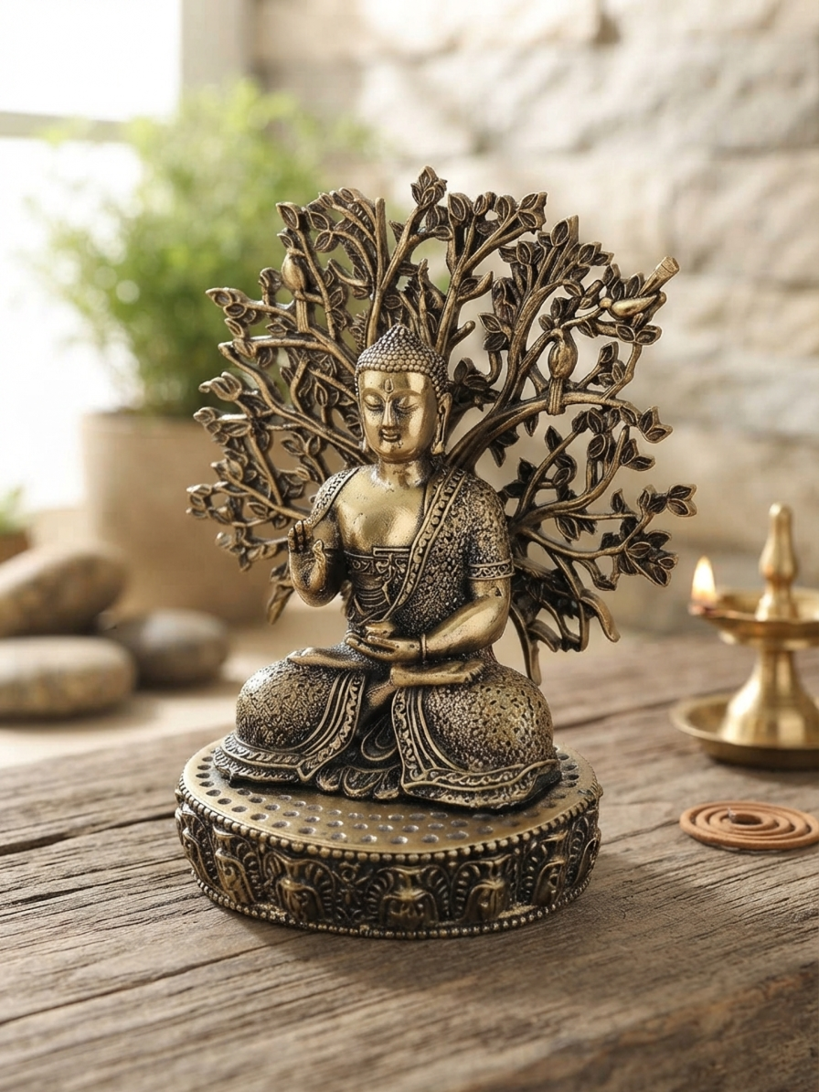 Buddha Under the Bodhi Tree – Handcrafted Brass Meditation Statue