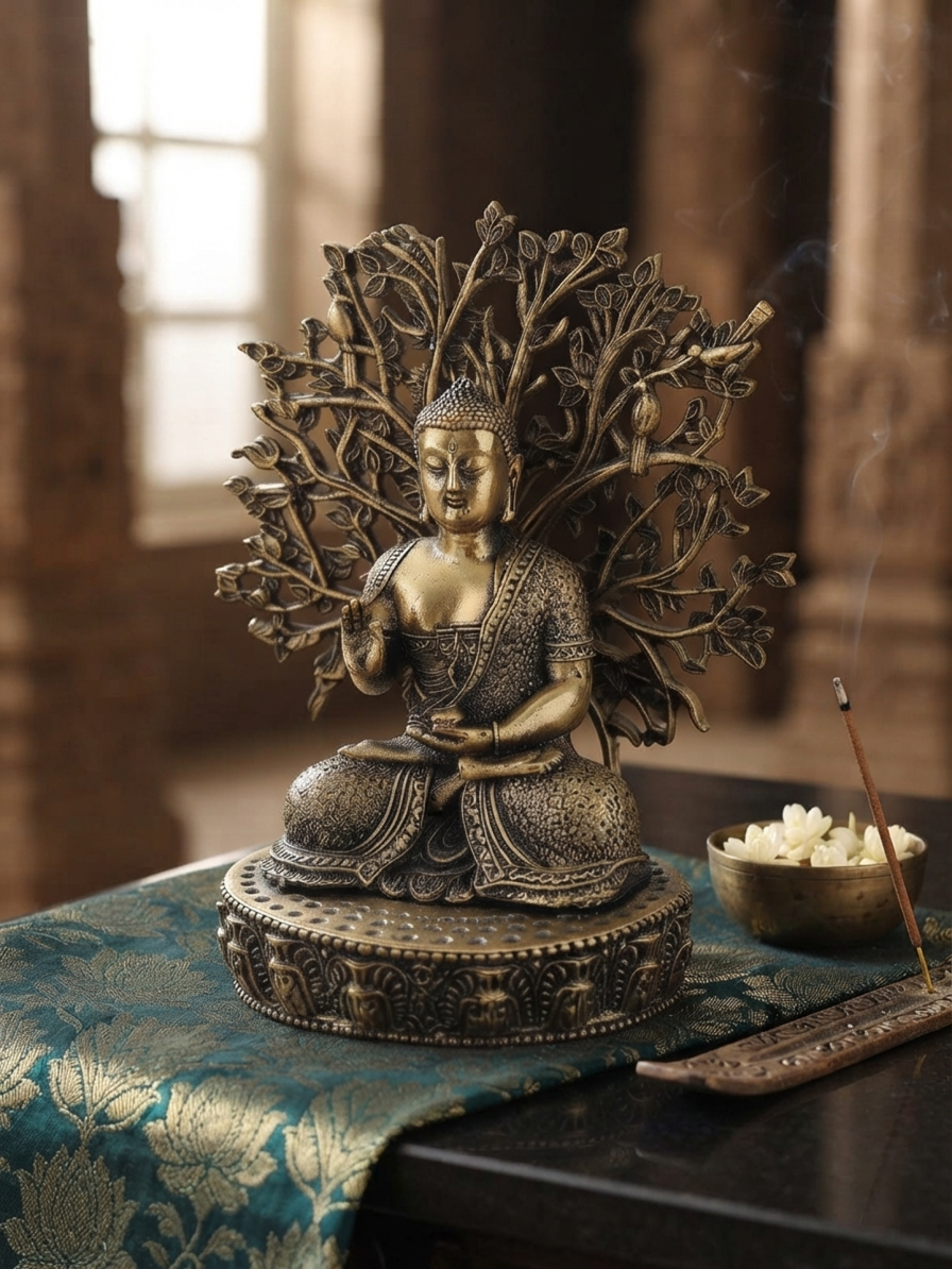 Buddha Under the Bodhi Tree – Handcrafted Brass Meditation Statue